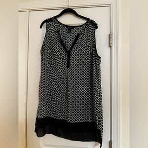 White House Black Market Green, Black and White Diamond Blouse